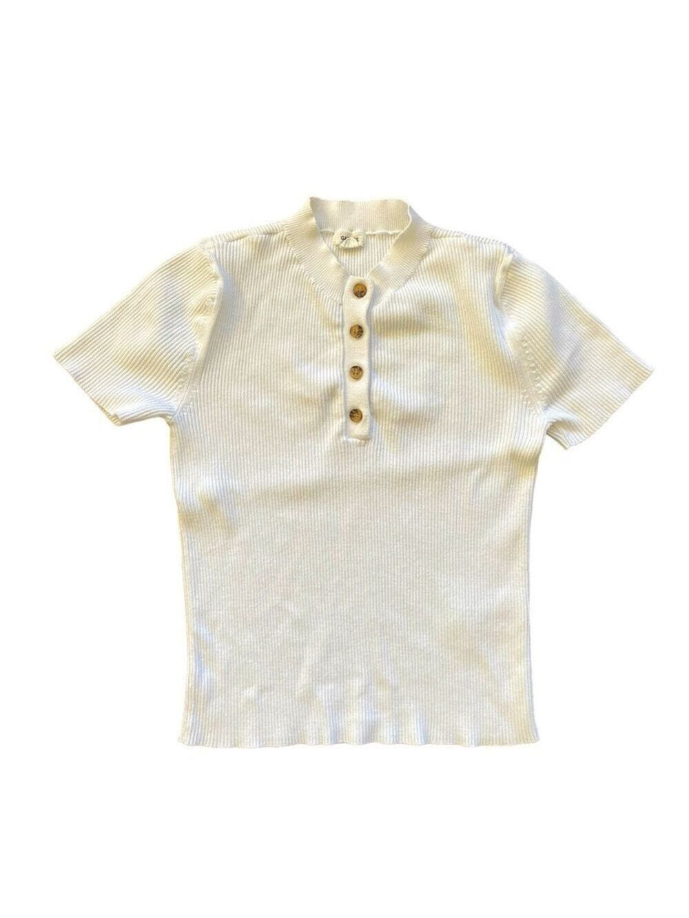 Garage Cream Half Button Short Sleeve Top XS